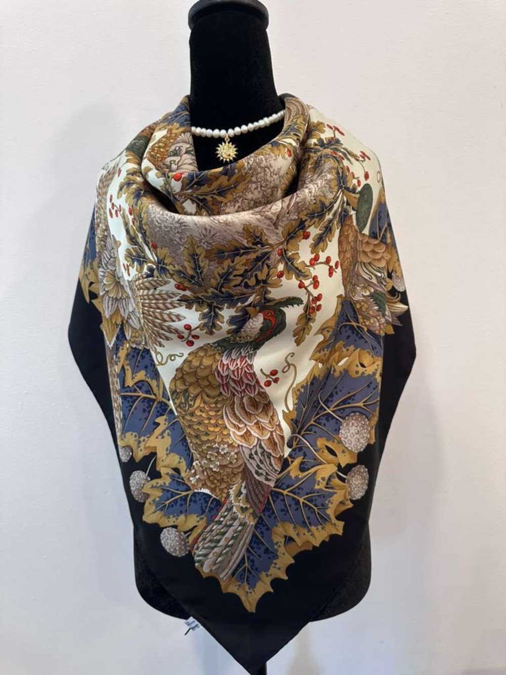 Salvatore Ferragamo Silk Scarf Birds Floral Hand Rolled Made in Italy